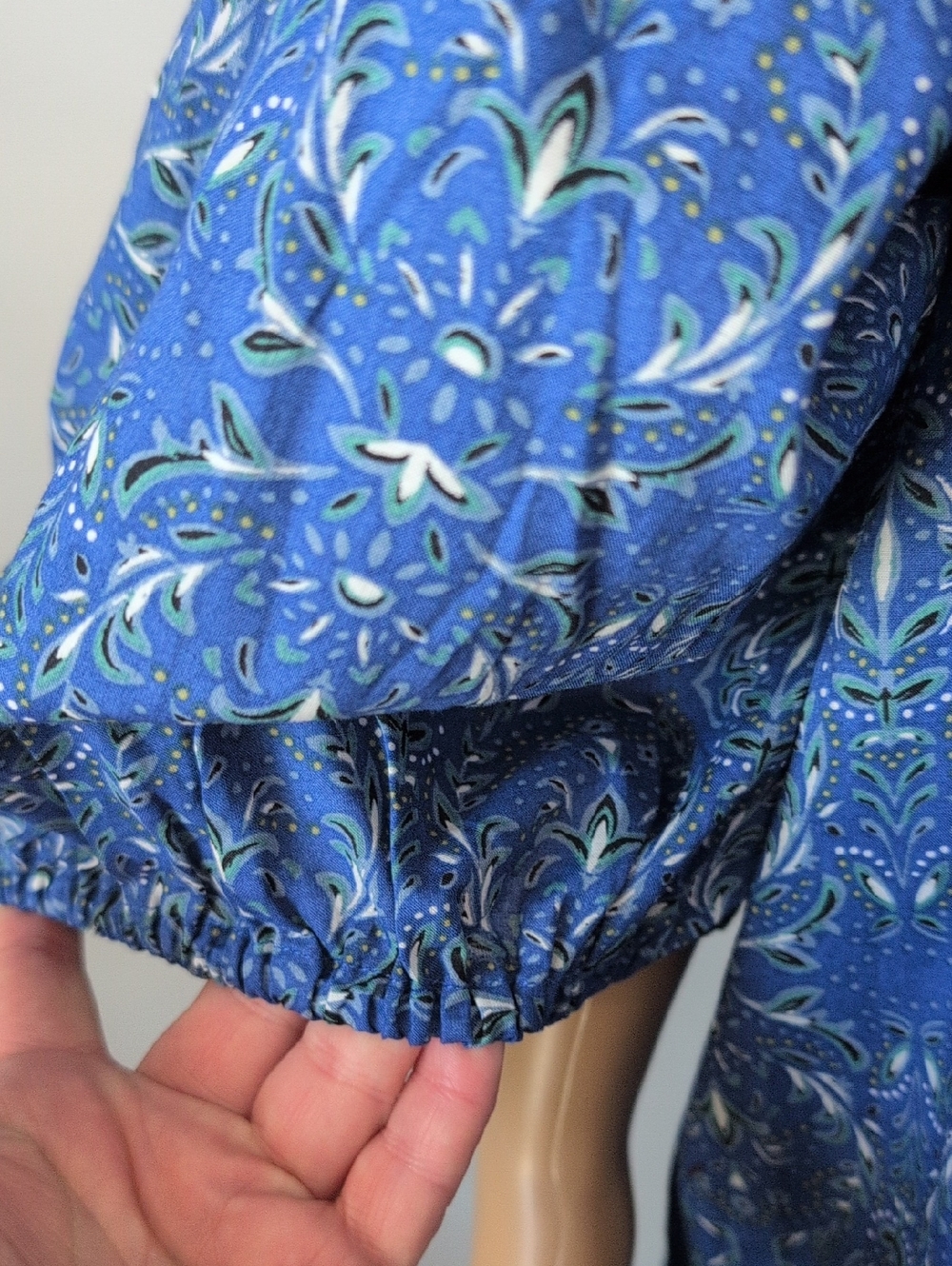 Boho Blue Cotton Floral Midi Dress Balloon Sleeve Cottagecore Romantic 2X - Picture 5 of 16